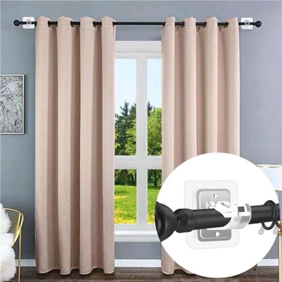8PCS No Drill Curtain Rod Brackets No Drilling Self Adhesive Curtain Rod Holder - Picture 1 of 7